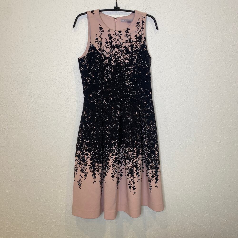 Luxe by Carmen Marc Valvo Midi Fit & Flare Dress Sz 4 Pink Black